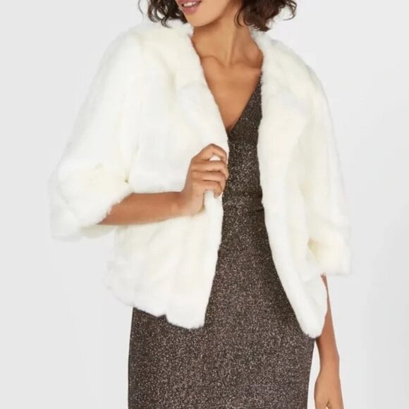 Calvin Klein Women's Medium Ivory Faux Fur Cardigan Short Coat - Picture 1 of 15